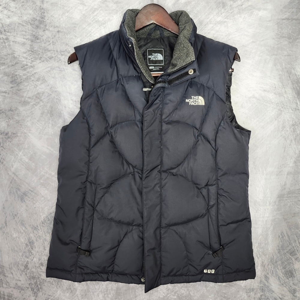 The North Face 600 Down Vest Womens Large Black Quilted Puffer Fleece Collar